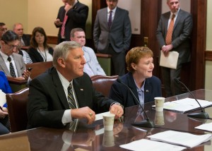 Acting Secretary of the Department of Aging Teresa Osborne, seated on the right, during her confirmation before the Senate Aging and Youth Committee, chaired by Senator Brooks.