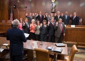 Senator Vulakovich (bottom right), pictured with members and staff of the Senate and House Veterans Affairs and Emergency Preparedness Committees, being sworn into the Legislative Squadron of the Pennsylvania Civil Air Patrol.
